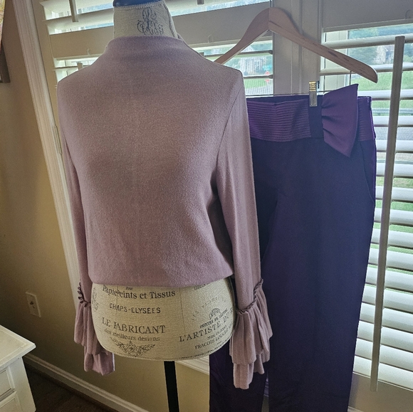 Vtg Violet Tuxedo Waist Trouser Pants Escada Deadstock Romeo Sleeve Sweater Set - Picture 12 of 13